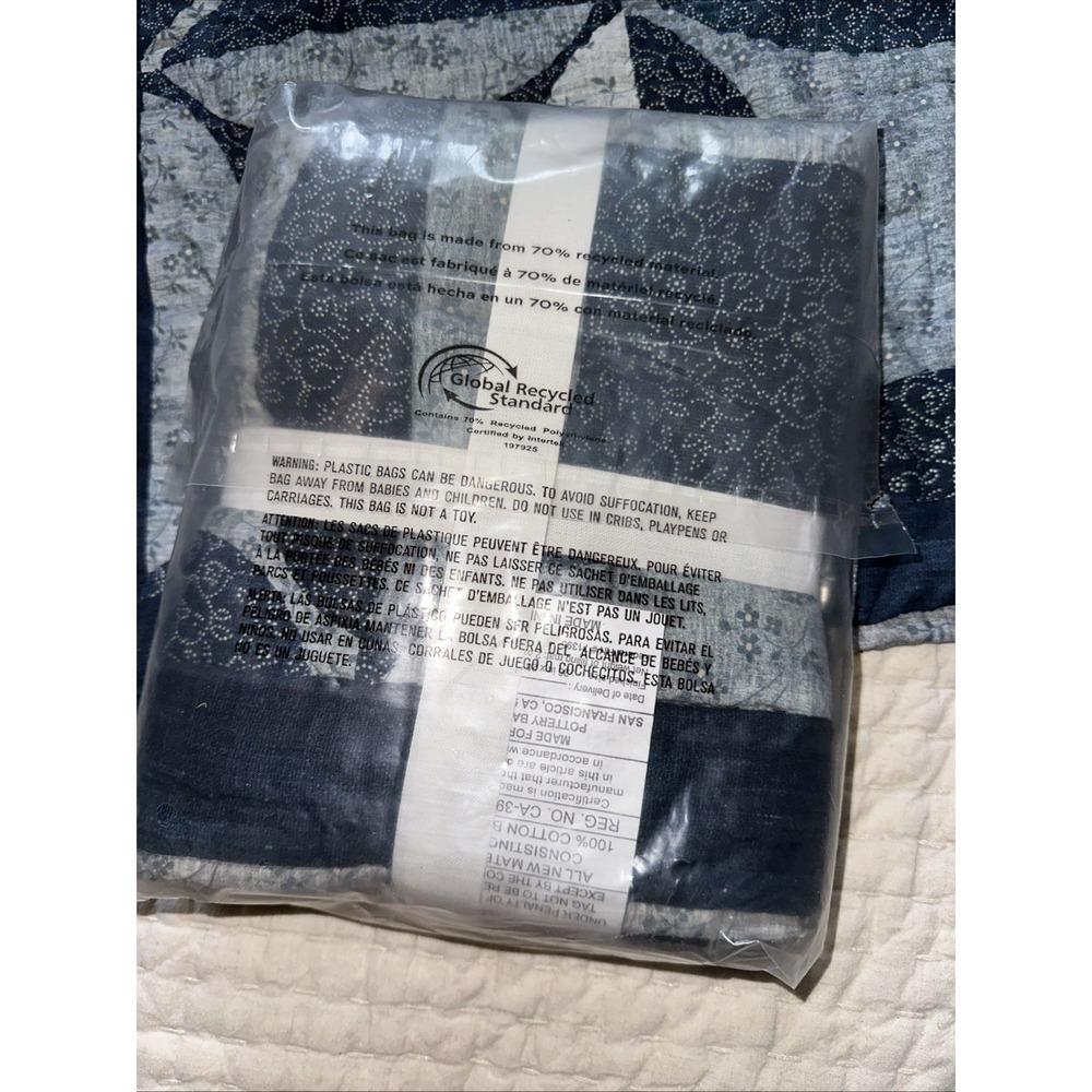 Pottery Barn Harper Blue Standard Pillow Shams Pair Cotton Classic Bedding NWT - Picture 3 of 4